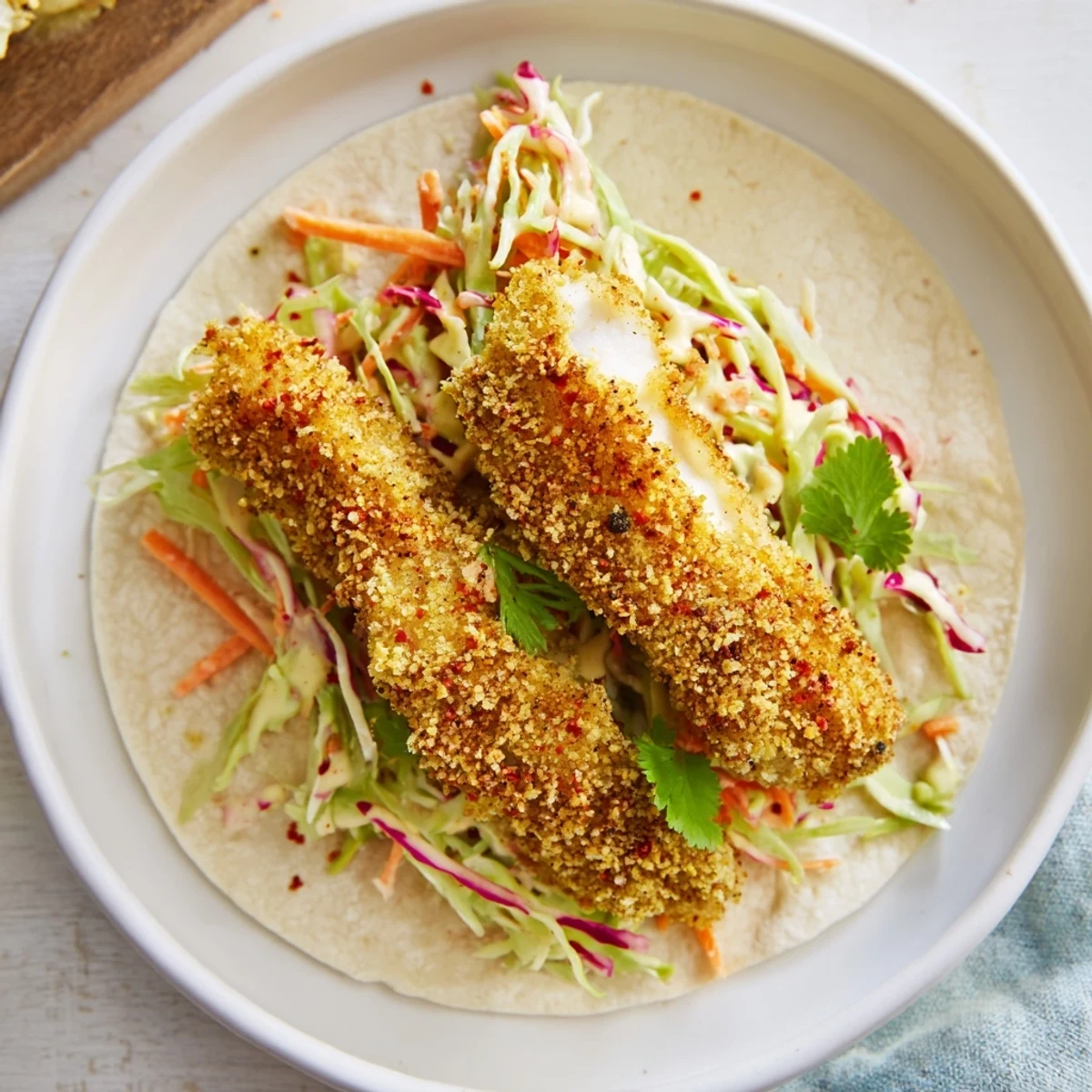 Homemade Crispy Fish Tacos with Cabbage Slaw featuring crunchy fish, zesty slaw, and optional avocado slices.