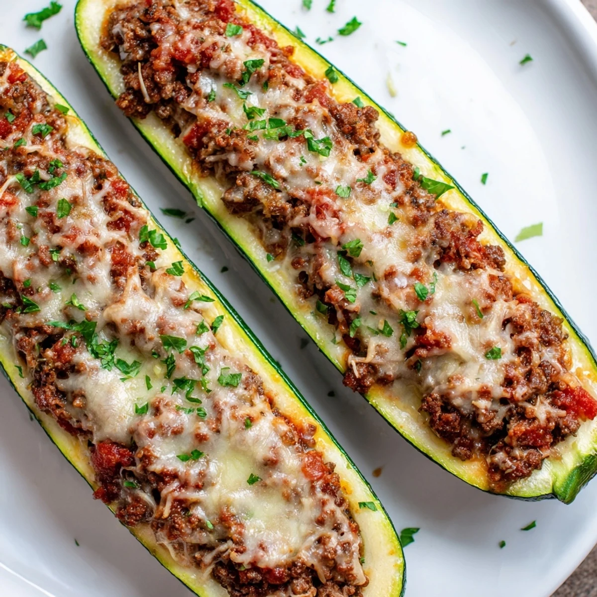 Golden, bubbly mozzarella and Parmesan melt over tender zucchini boats filled with savory ground beef and tomato sauce.