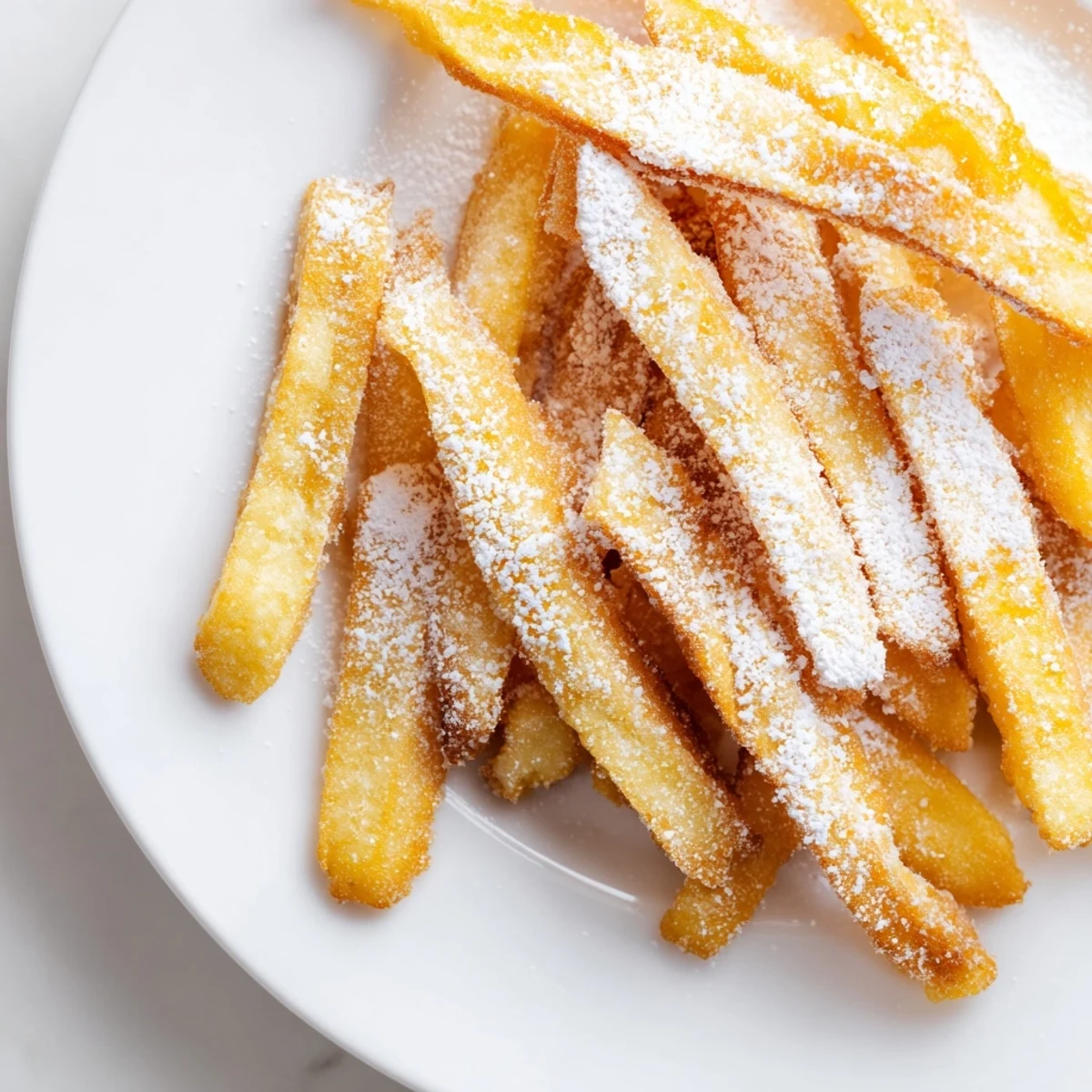 Freshly fried Beignet Fries with a light, airy texture and a delightful dusting of powdered sugar.