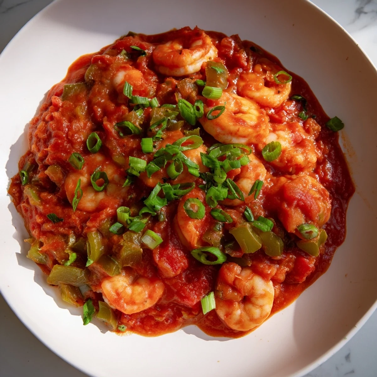 Steaming Mardi Gras Shrimp Creole in a rustic skillet, featuring a zesty tomato sauce and aromatic Creole spices.