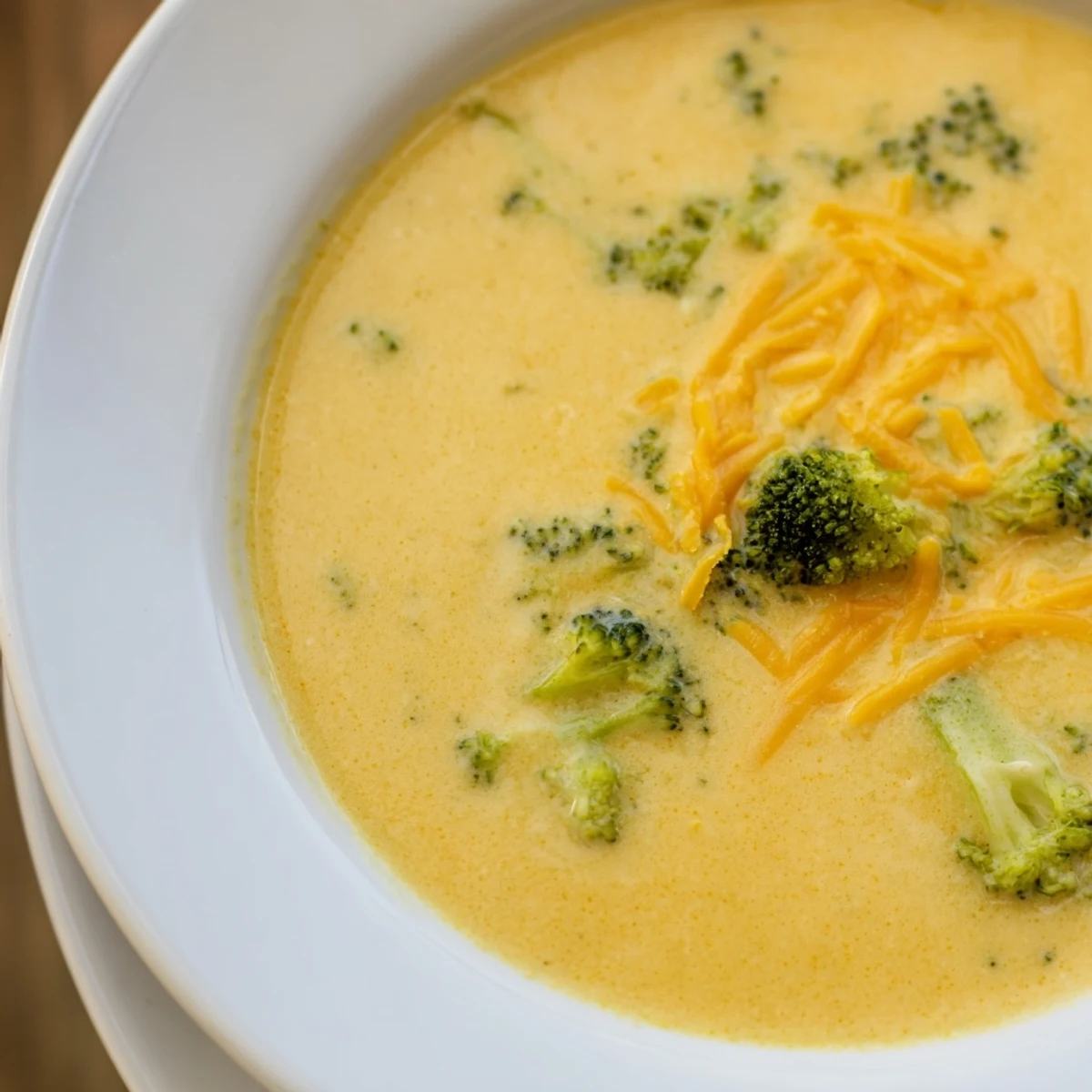 Rich, cheesy Creamy Broccoli Cheddar Soup featuring a smooth texture and vibrant green broccoli, ready to enjoy with crusty bread for dipping.