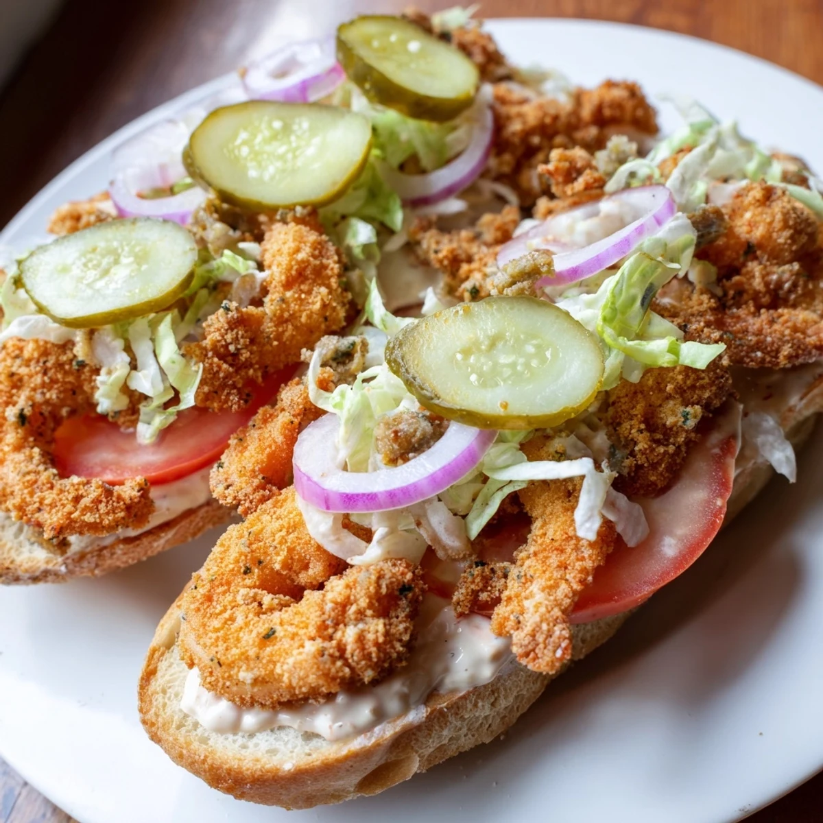 Golden shrimp, soft bread, and zesty remoulade make this Mardi Gras Shrimp Po Boy with Remoulade a flavorful Louisiana-inspired sandwich.