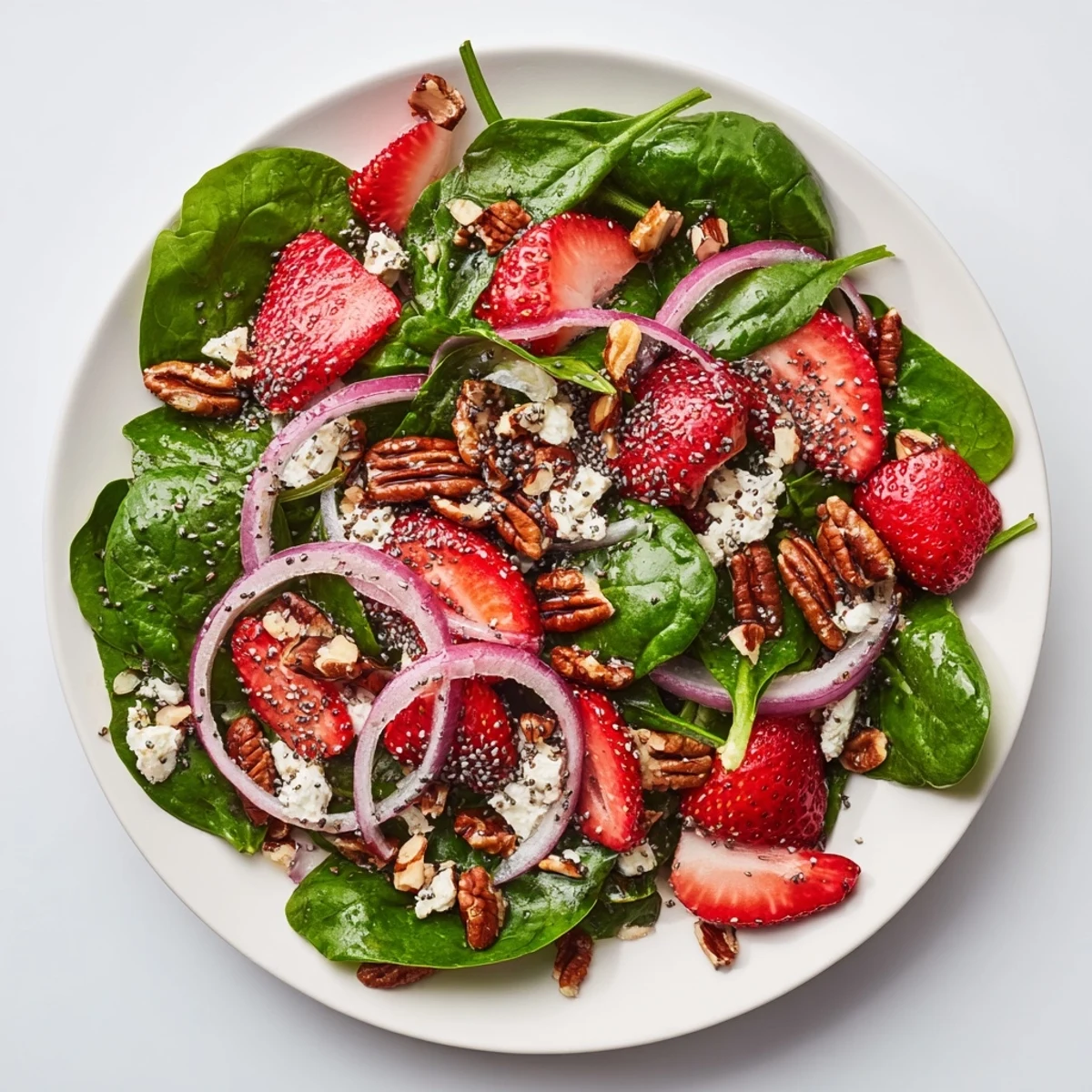 Savor this Strawberry Spinach Salad with Poppy Seed Dressing tossed in a light vinaigrette, served chilled with almonds and dried cranberries for a crunchy bite.