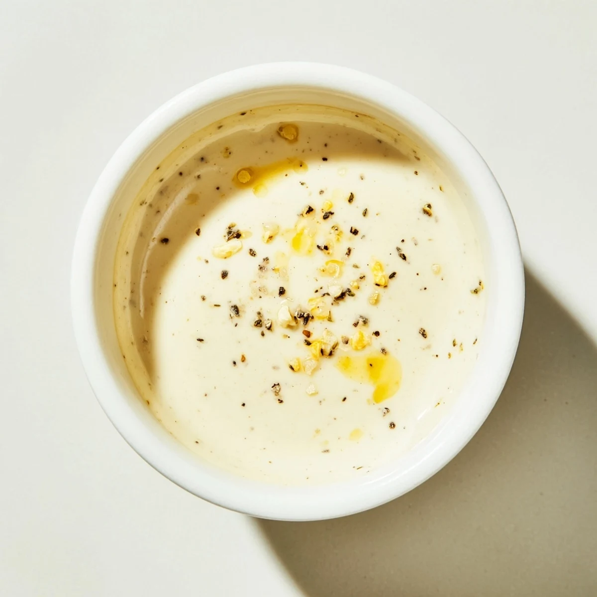 A jar of homemade Lemon Dijon Dressing sits beside fresh lemon slices and herbs.