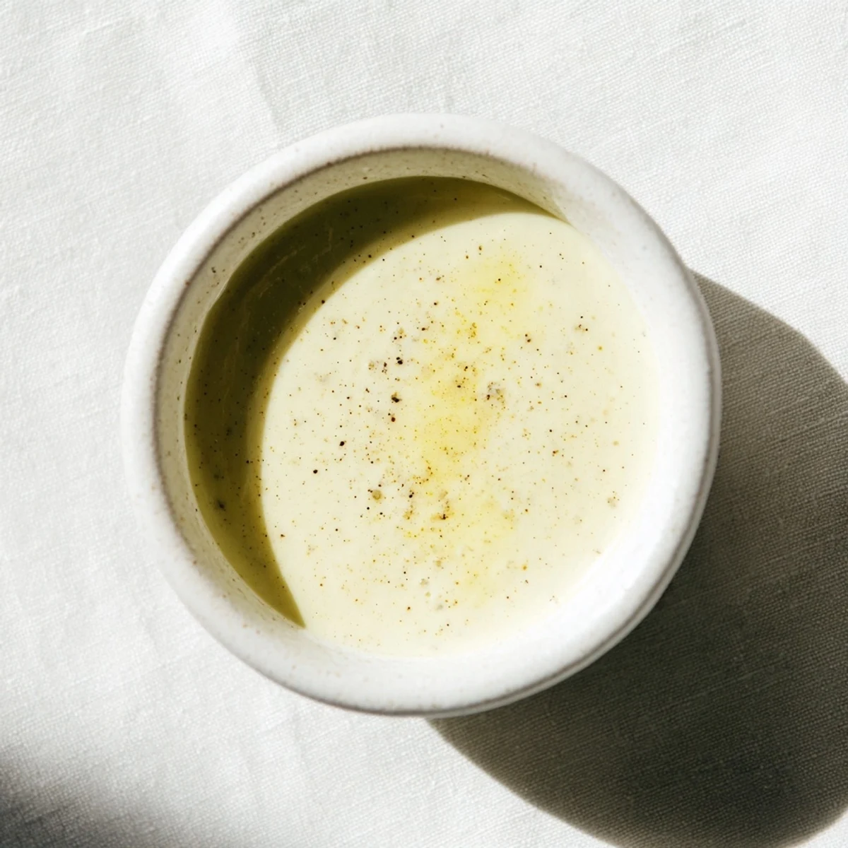 Creamy Lemon Dijon Dressing in a small glass bowl, perfect for tossing with roasted vegetables.