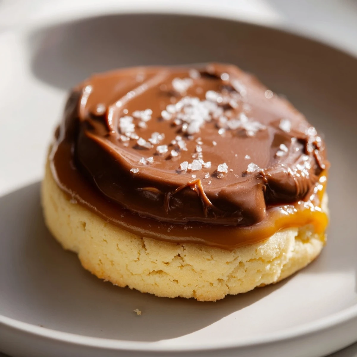 Close-up view of Twix Cookies showing buttery shortbread base, smooth caramel filling, and chocolate topping.