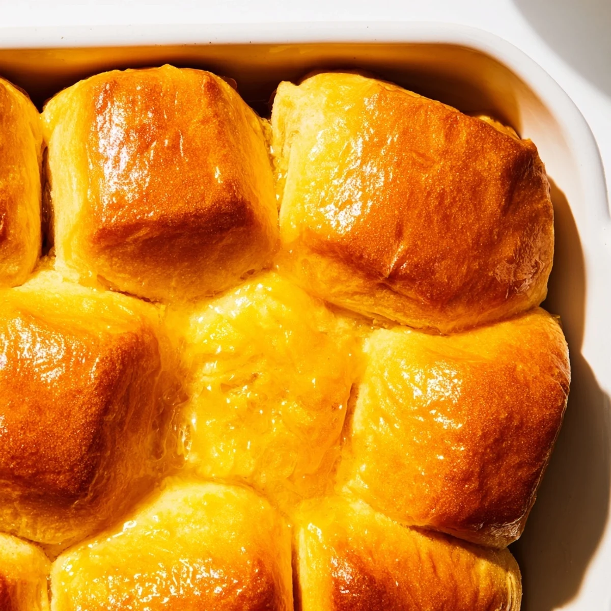 Golden-brown Best Vegan Dinner Rolls fresh from the oven on a rustic wooden board, brushed with melted vegan butter for a glossy finish.