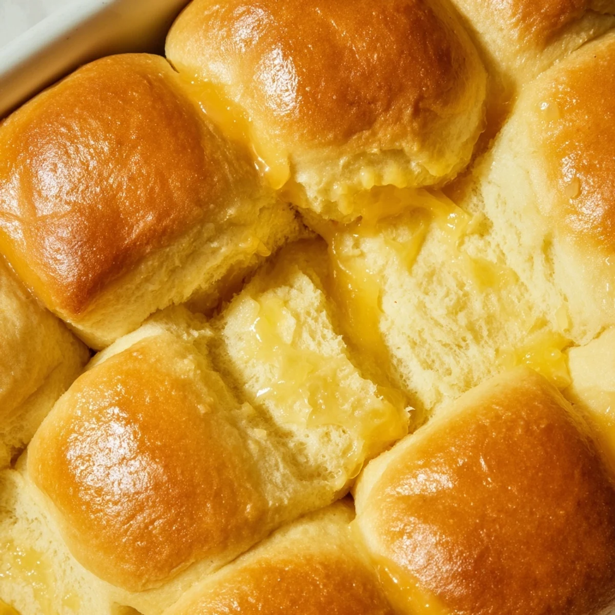 Freshly baked Best Vegan Dinner Rolls arranged in a ceramic dish, with soft crumbs visible and a side of vegan butter melting on top.