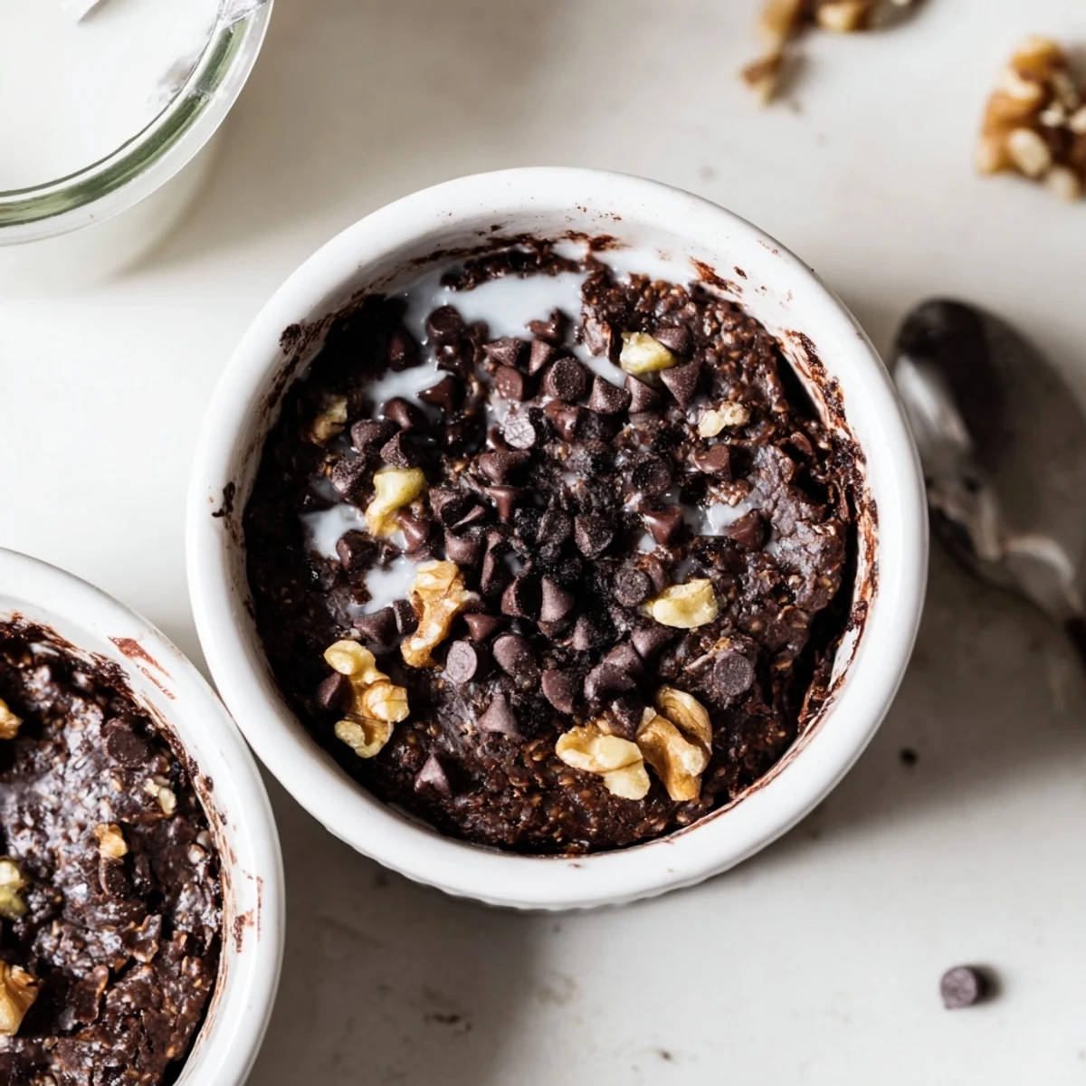 Easy Chocolate Baked Oats fresh from the oven, rich cocoa aroma rising from a perfectly cracked, golden-brown surface.