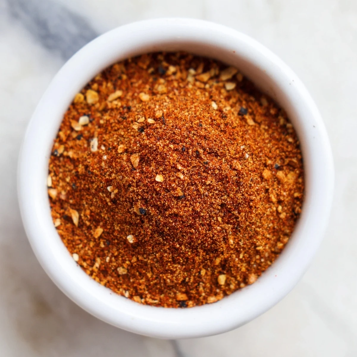 A rustic kitchen counter showing the Easy Homemade Taco Seasoning Mix next to bowls of cumin, chili powder, and oregano.