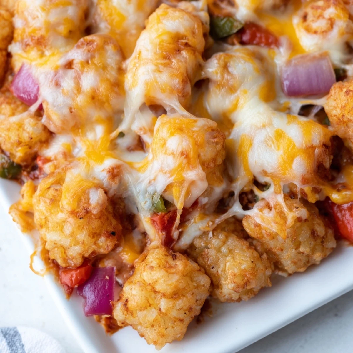 Serve the Cheesy Pizza Tot Casserole with a side salad for a complete family meal.