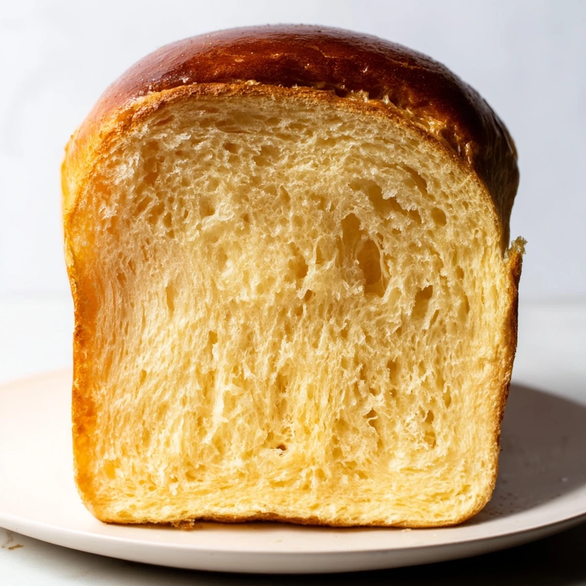 A close-up of the pillowy Milk Brioche interior highlights the rich, buttery crumb and delicate texture for a French bread delight.