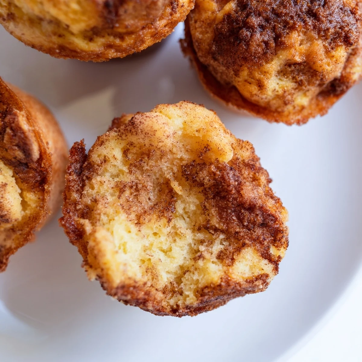 Warm Protein French Toast Muffins served with a drizzle of maple syrup for dipping.