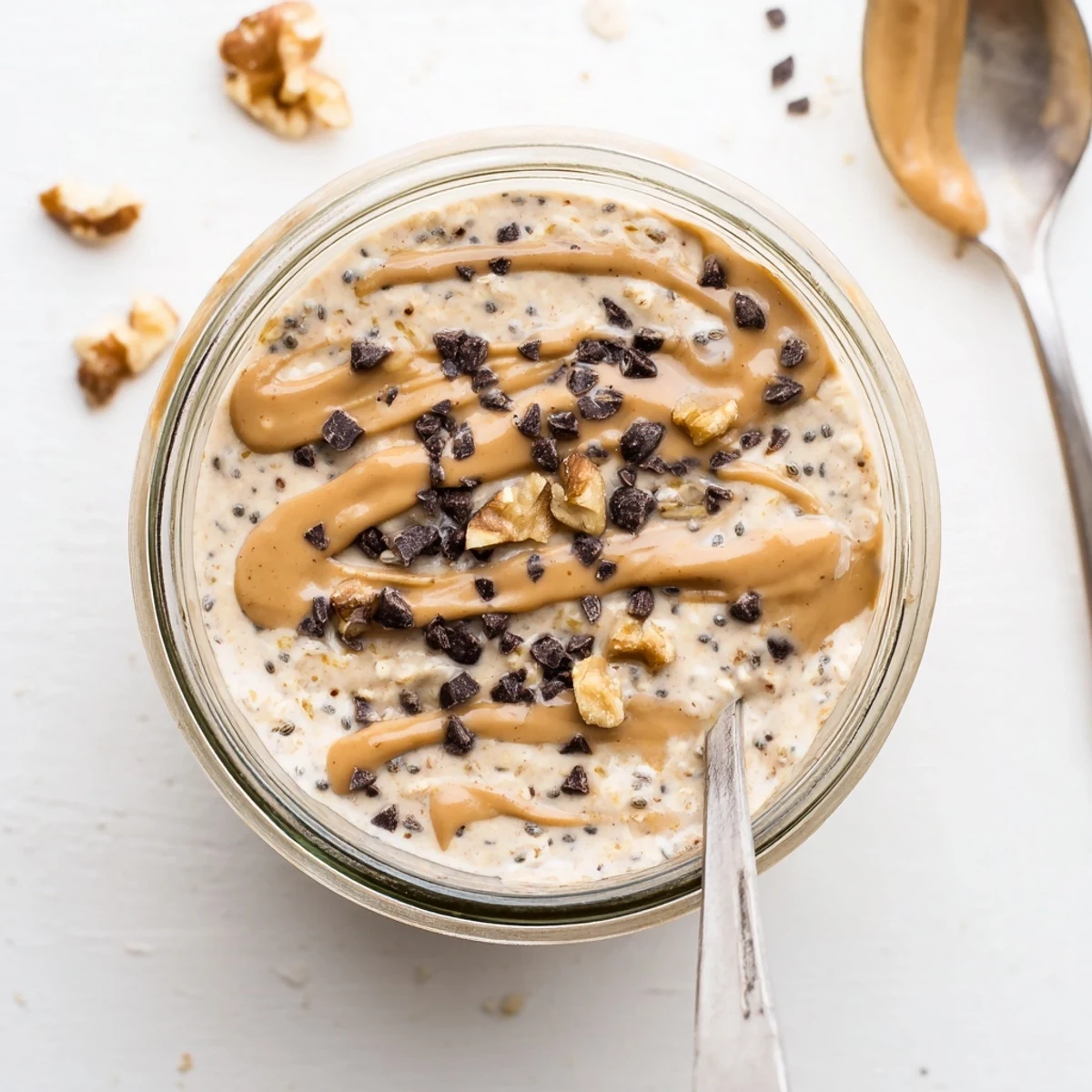 Enjoy this Cookie Dough Overnight Oats breakfast idea, featuring a creamy jar of oats, chia seeds, and sweet maple drizzle.