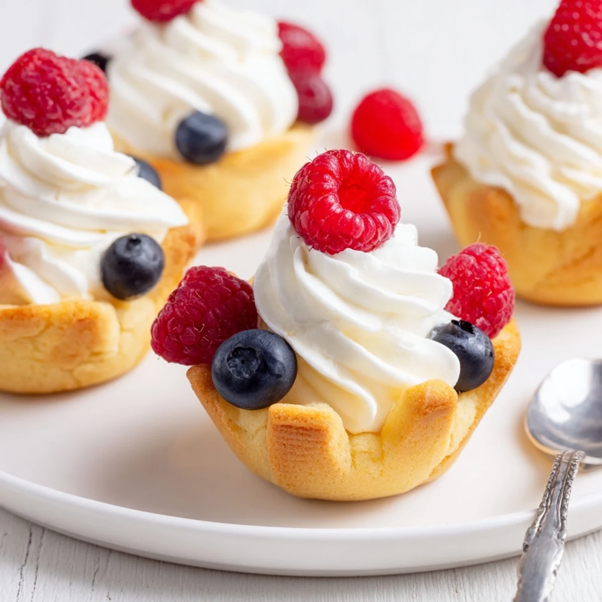 A close-up of Sugar Cookie Cups shows the crinkly edges and a generous swirl of sweet vanilla filling inside.