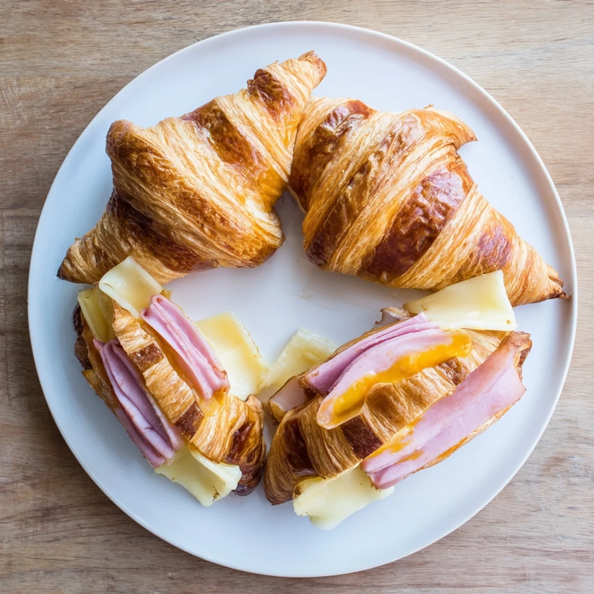 Buttery Ham and Cheese Croissant served warm, perfect for breakfast or a light lunch pairing with coffee.