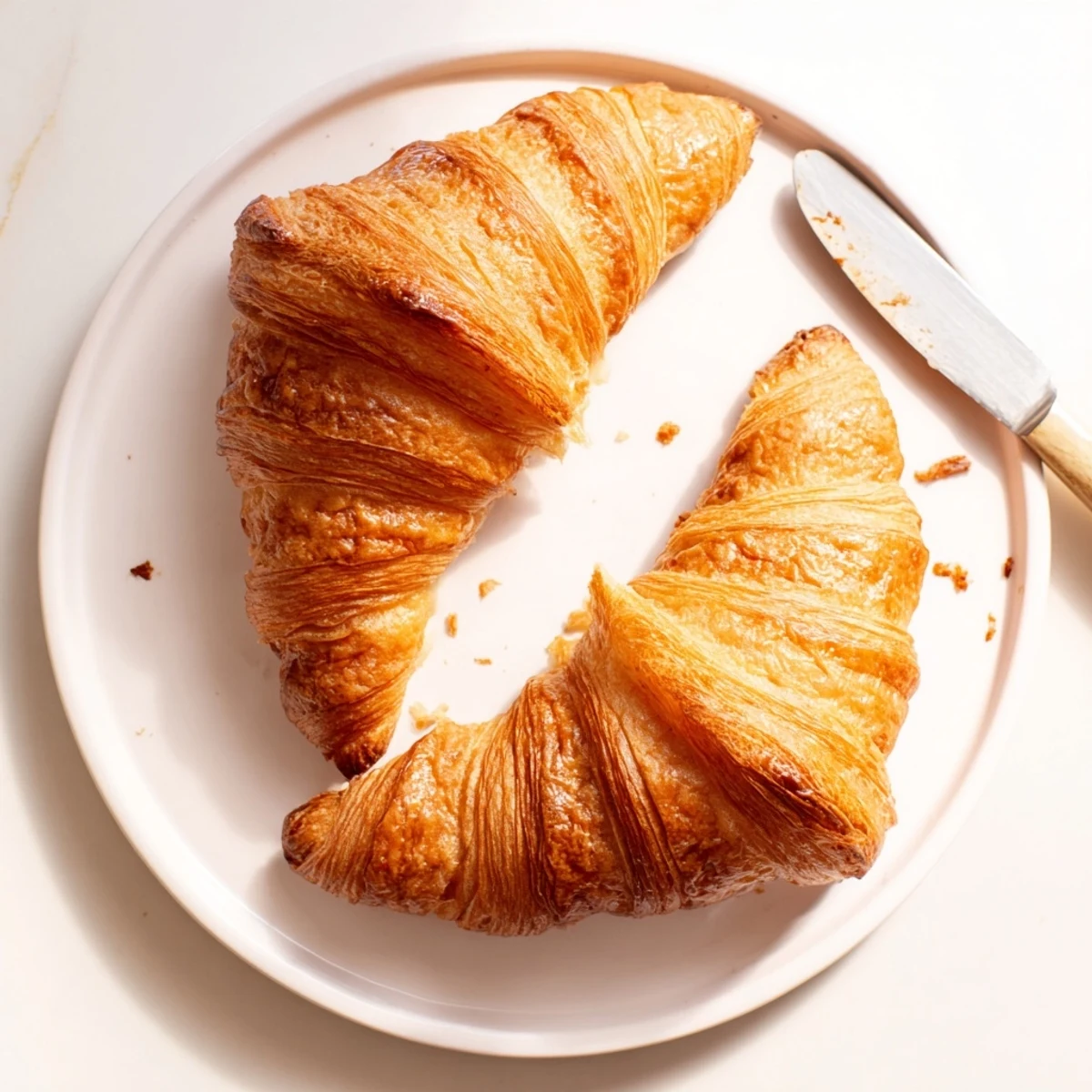 Freshly baked gluten-free croissants on a cooling rack, golden brown and flaky.