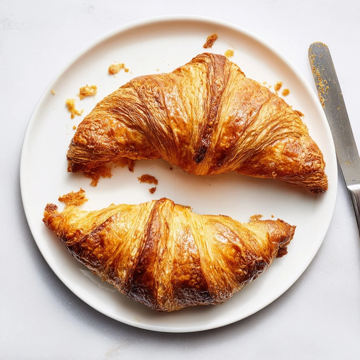 Gluten-free croissants stacked on a wooden board, ready for breakfast.