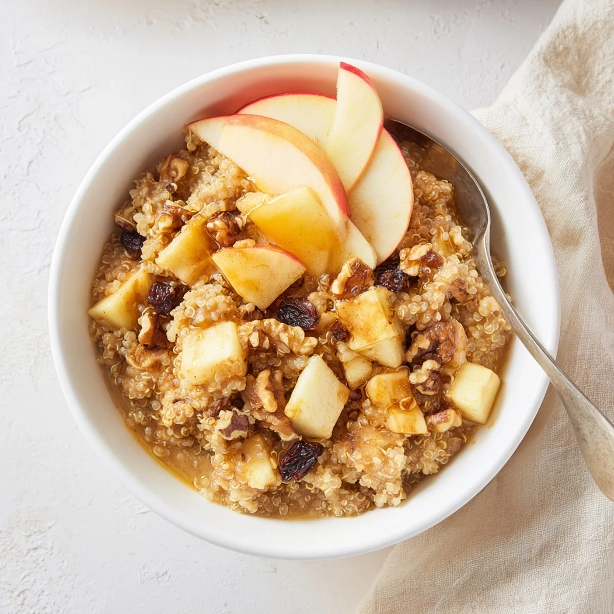 Healthy Quinoa Apple Breakfast served with creamy yogurt and dried cranberries for a cozy morning meal.