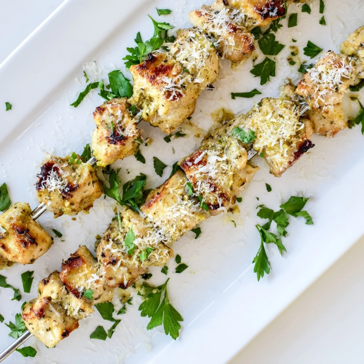 Juicy grilled chicken skewers coated in zesty ranch garlic parmesan crust