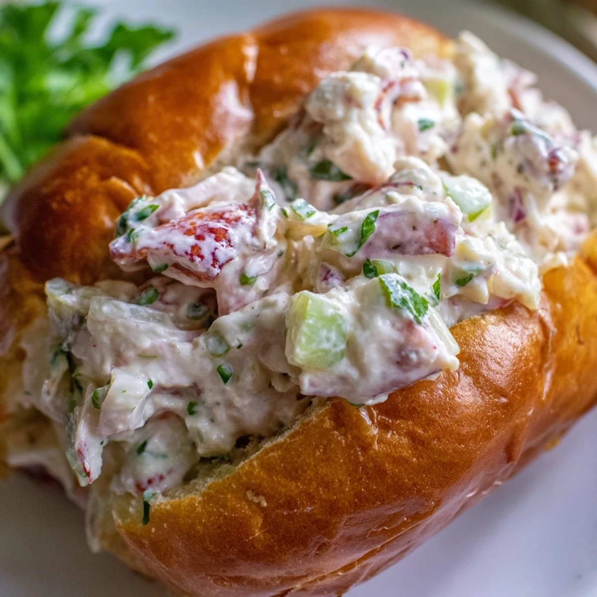 Golden toasted garlic butter rolls piled high with creamy lobster filling and fresh herbs