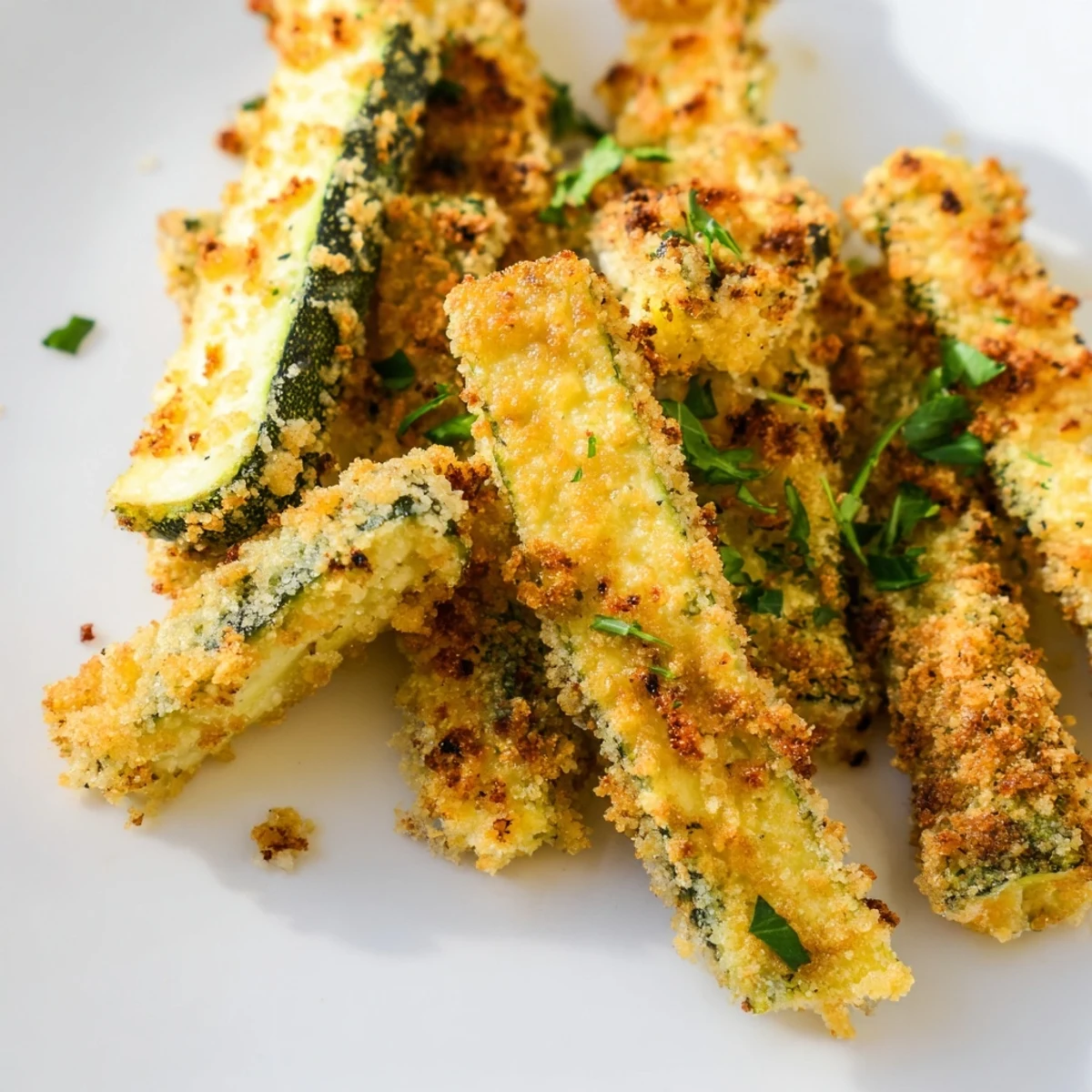 Homemade crispy baked keto zucchini fries served with garlic aioli dipping sauce in a small bowl