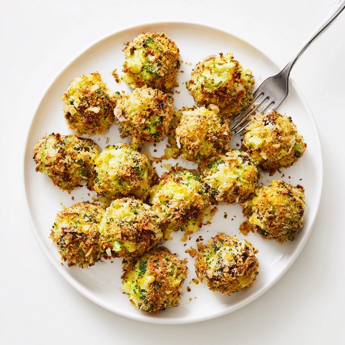 Crispy homemade baked broccoli and cheese balls fresh from the oven with gooey melted cheddar center