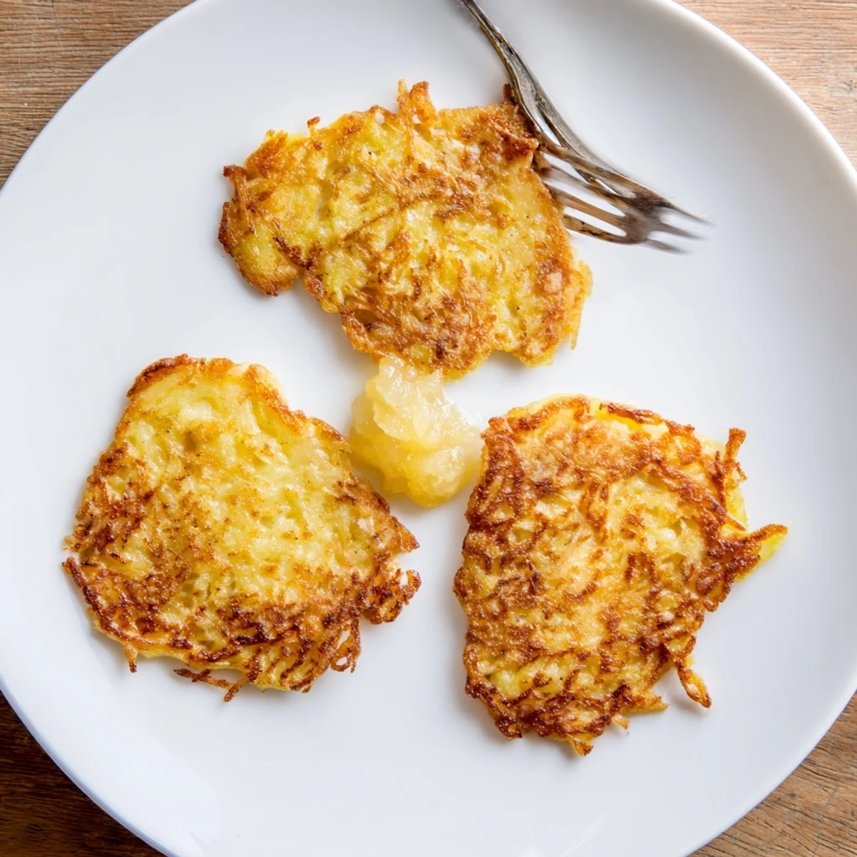 Crispy homemade German potato pancakes stacked high with sour cream dip