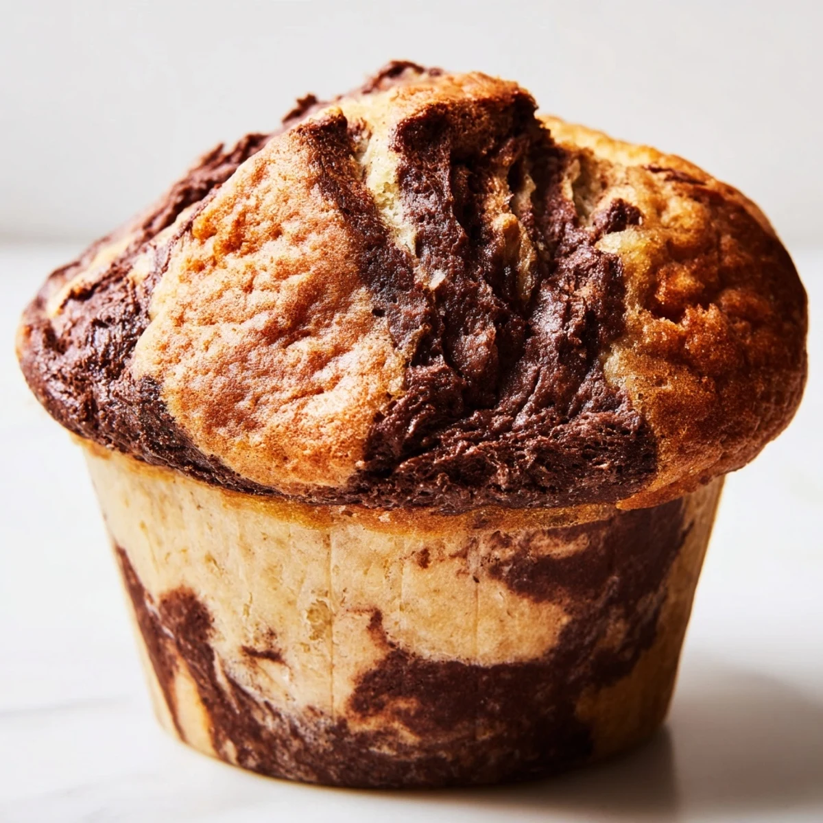 Warm breakfast muffins featuring ripe bananas swirled with indulgent chocolate hazelnut spread