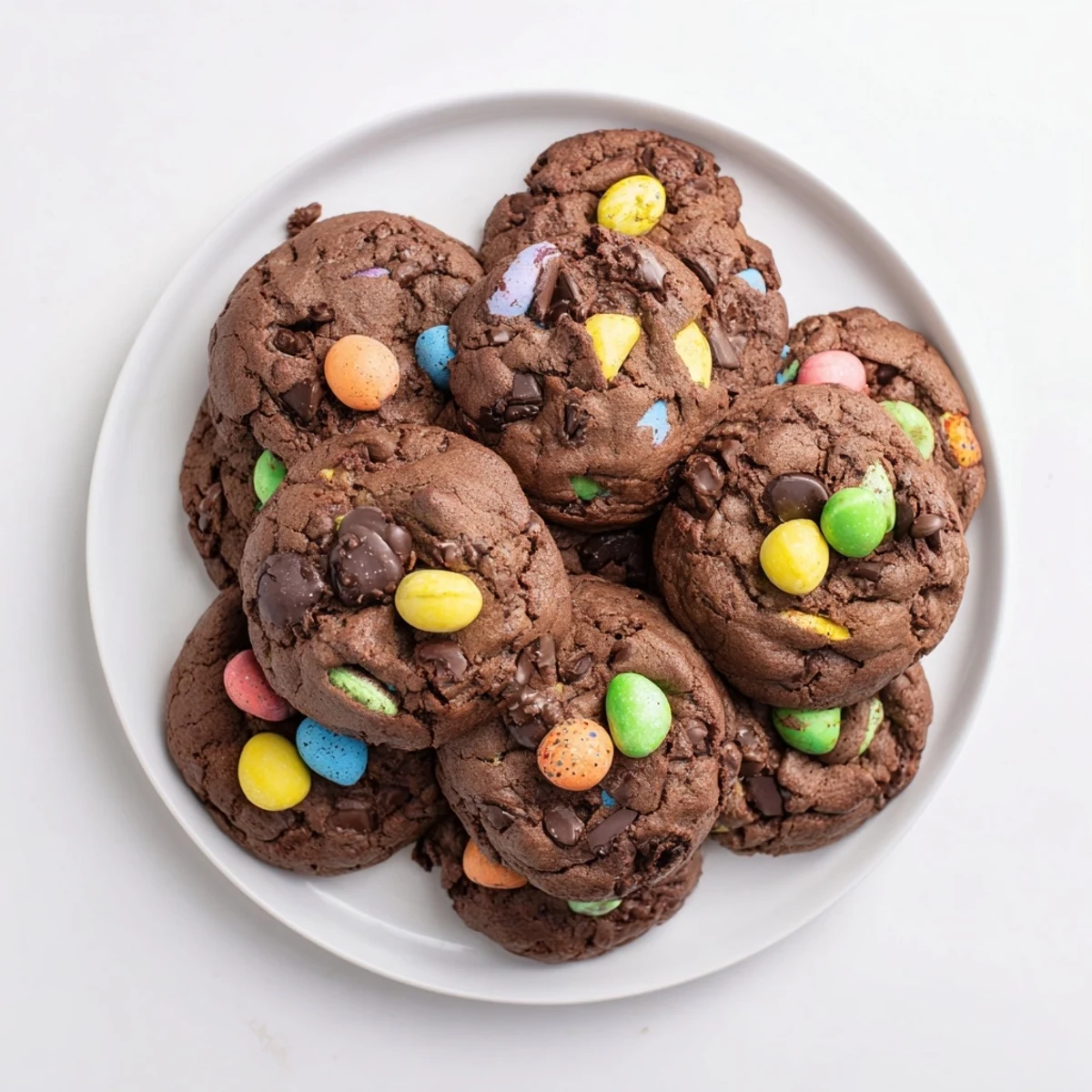 Festive Easter chocolate cookies featuring chocolate chunks and speckled candy decorations