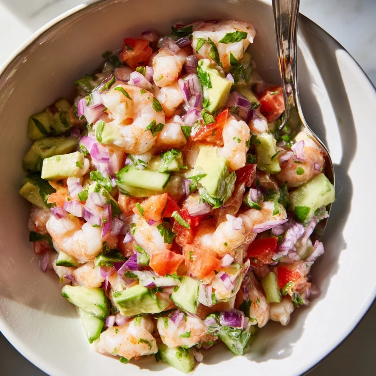 Zesty easy shrimp ceviche appetizer plated with tortilla chips for summer entertaining