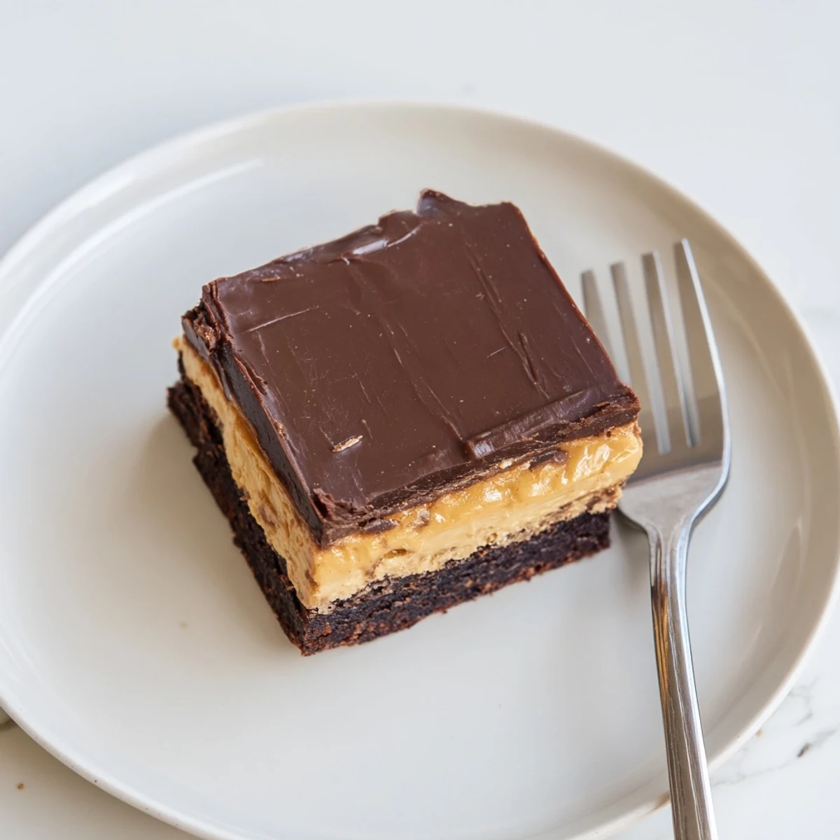 Fudgy peanut butter brownies sliced into squares showing rich chocolate and peanut butter layers