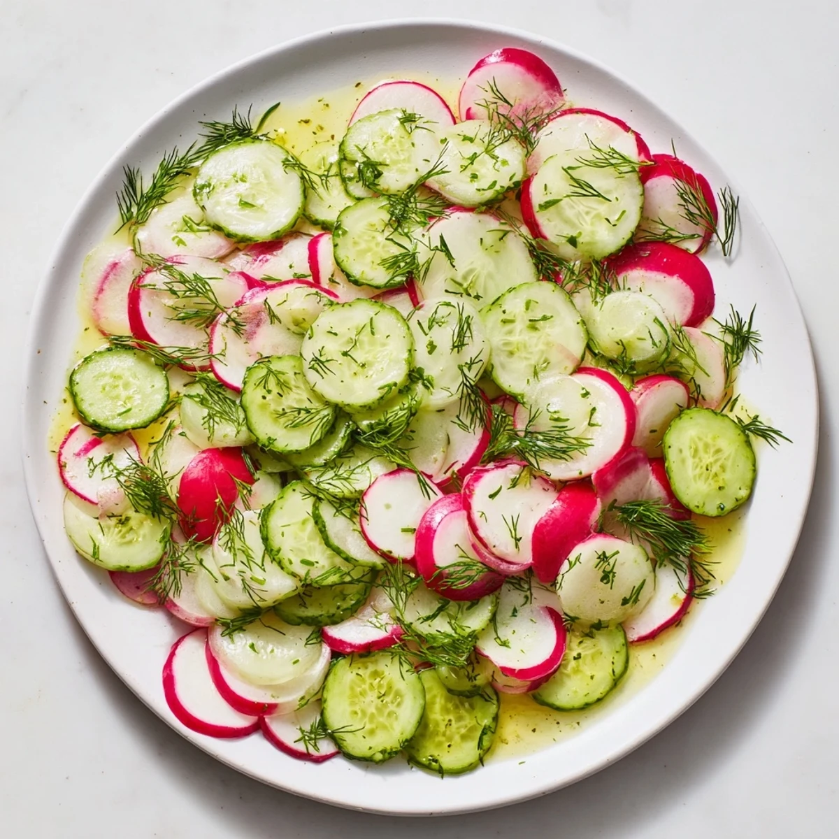 Crisp radish and cucumber salad tossed with fresh dill and tangy vinaigrette