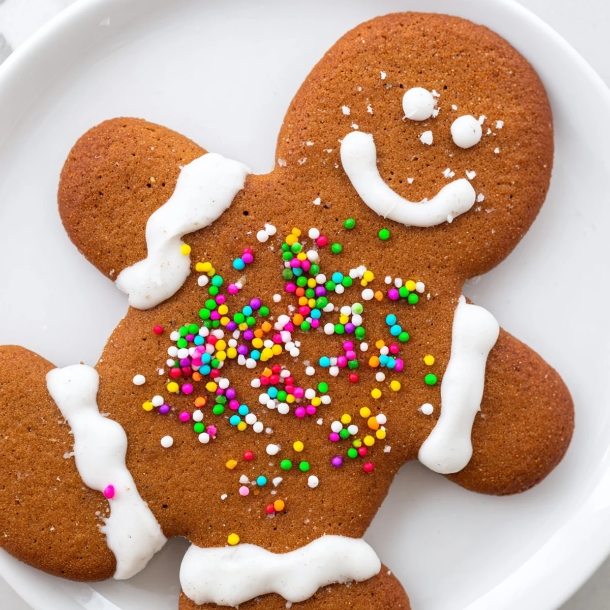 Warm spiced classic cut out gingerbread cookies arranged on a wooden cutting board with piping bags filled with frosting