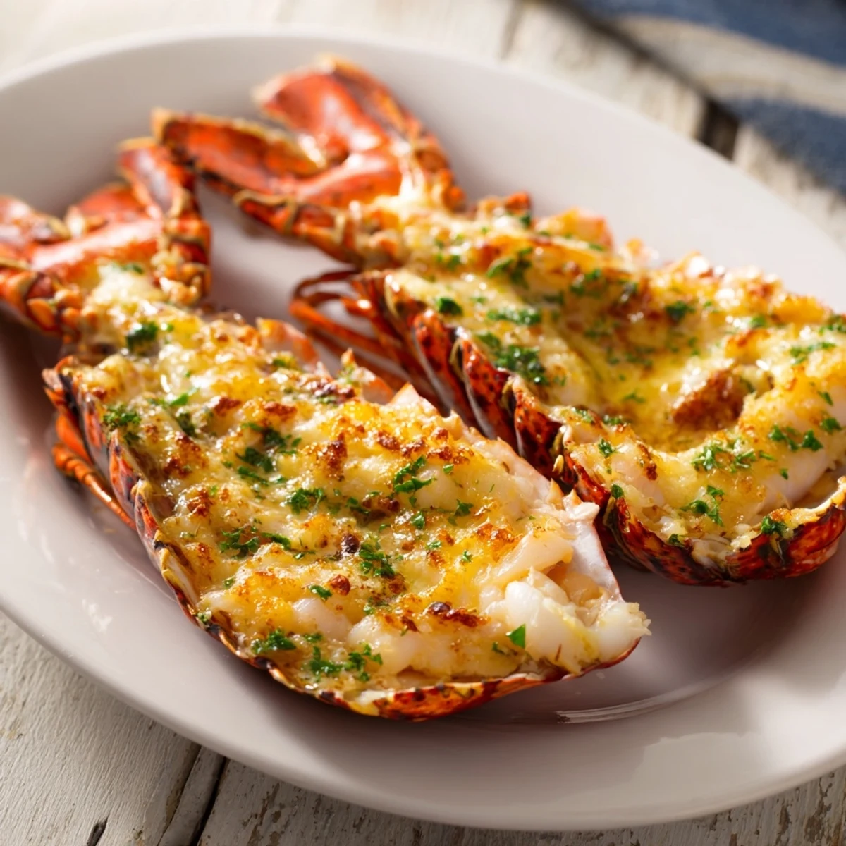 Golden Garlic Butter Lobster Tails baked to tender perfection with fresh parsley garnish