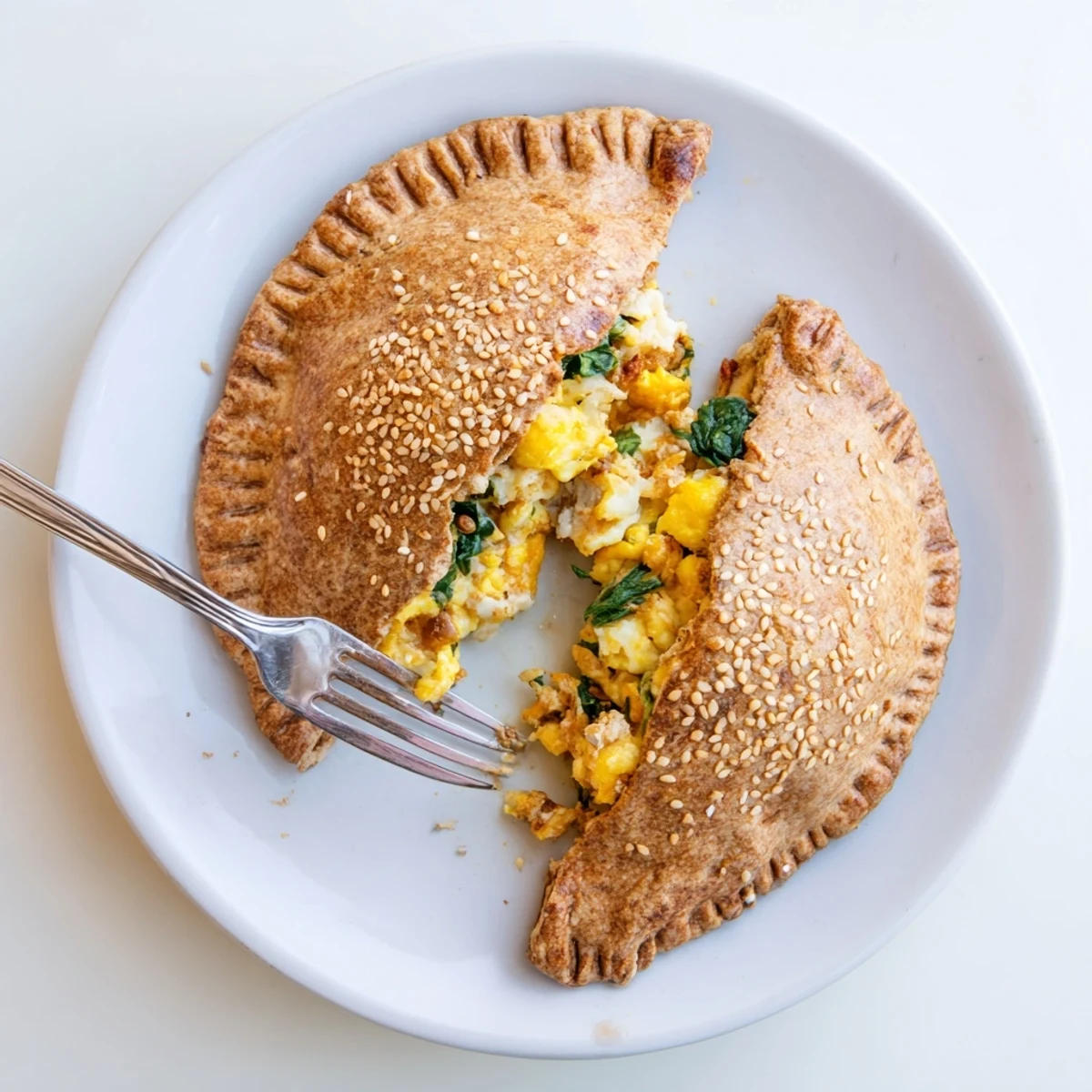 Golden baked high protein breakfast hot pockets with egg and cheese filling oozing from whole wheat crust