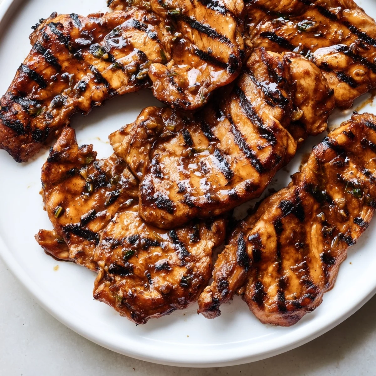 Perfectly charred grilled Vietnamese chicken thighs served alongside crisp cucumber and jasmine rice