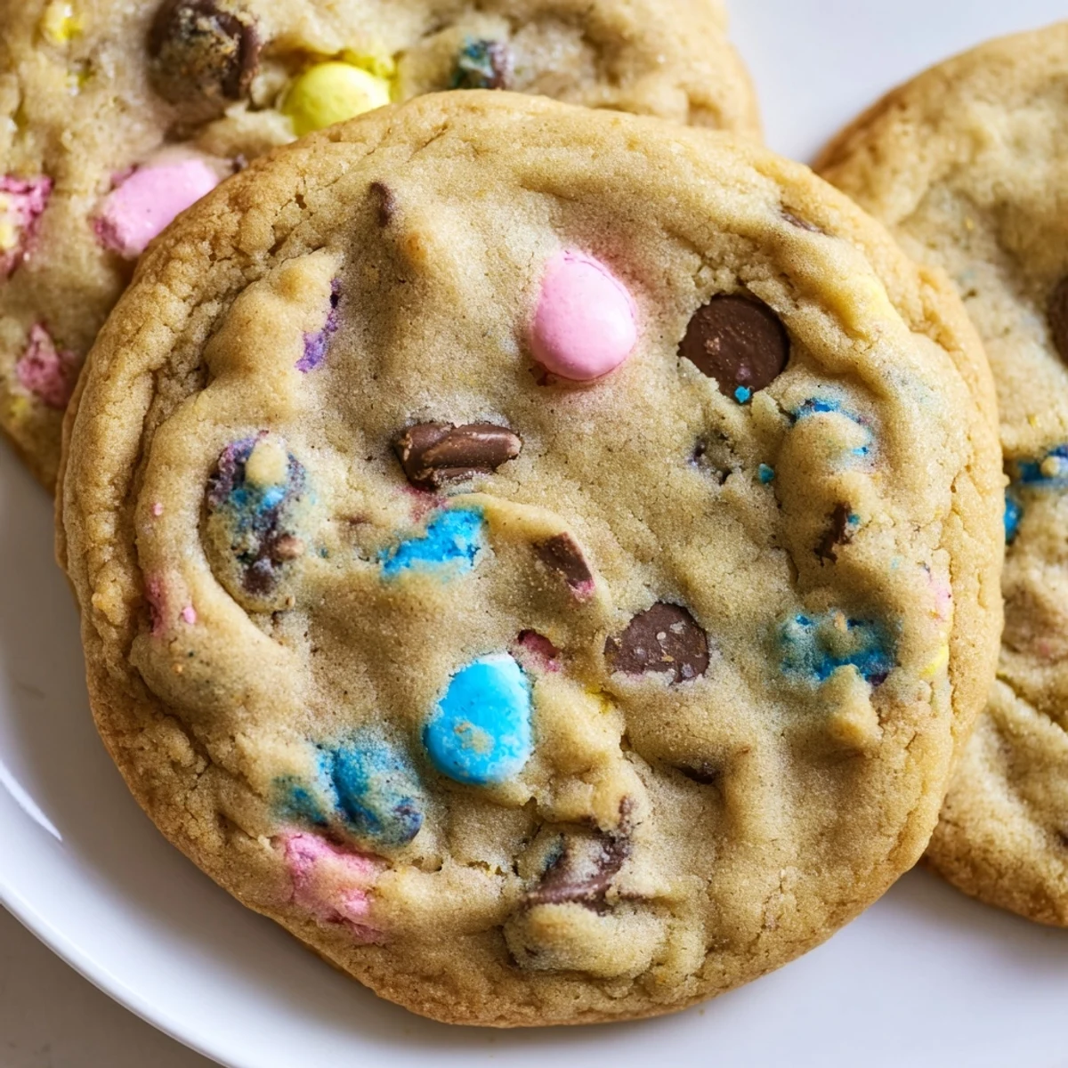 Warm Cadbury Egg Cookies fresh from the oven with gooey melted chocolate centers