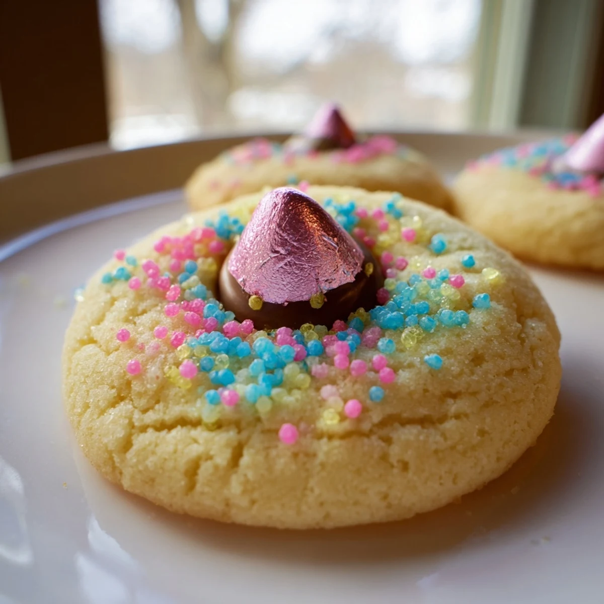 Festive Easter Blossom Cookies arranged on a white platter for spring holiday celebrations