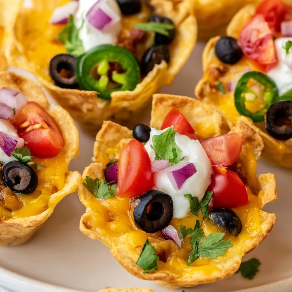 Crispy tortilla cups overflowing with gooey melted cheese, black beans, and zesty jalapeño slices