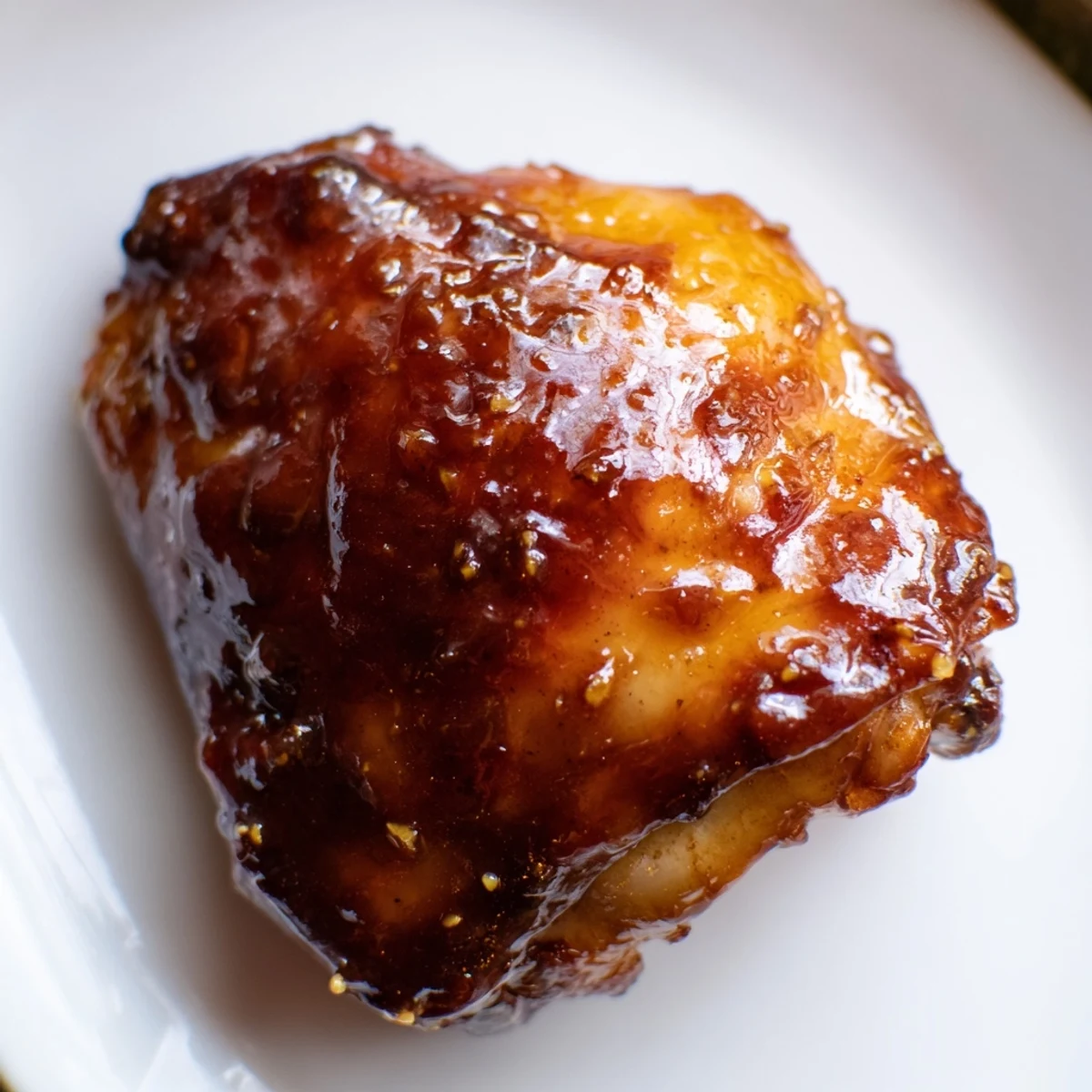 Glistening savory glazed chicken with crispy golden potatoes and fresh herb rice on a white plate