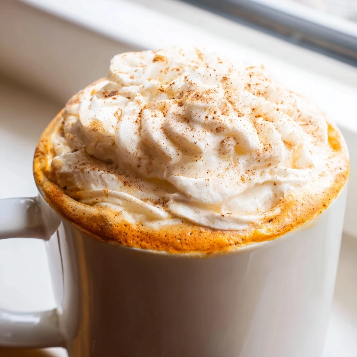 Frothy homemade pumpkin spice latte with real pumpkin and aromatic spices steaming gently