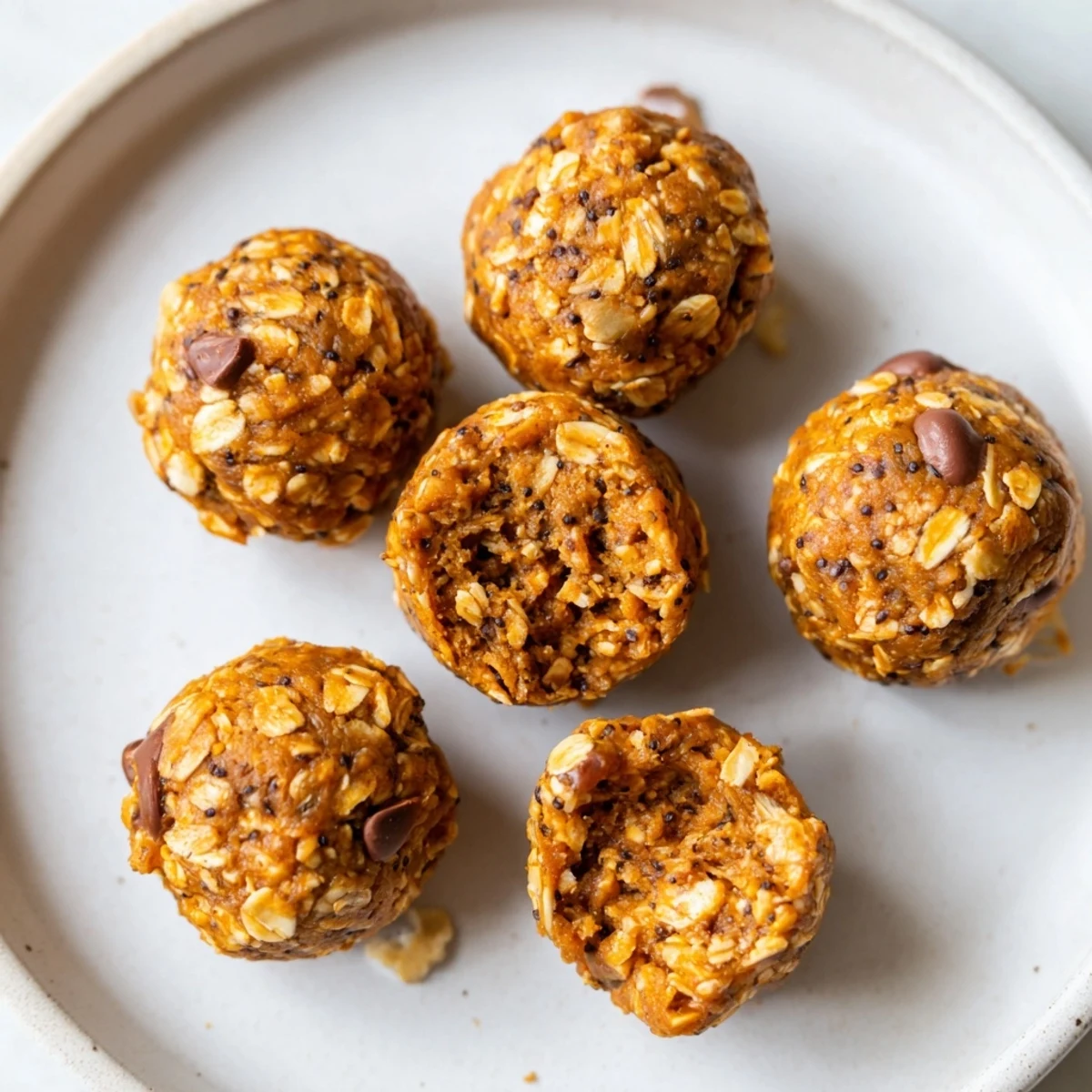 Chewy no bake pumpkin protein balls studded with chocolate chips and warm spices