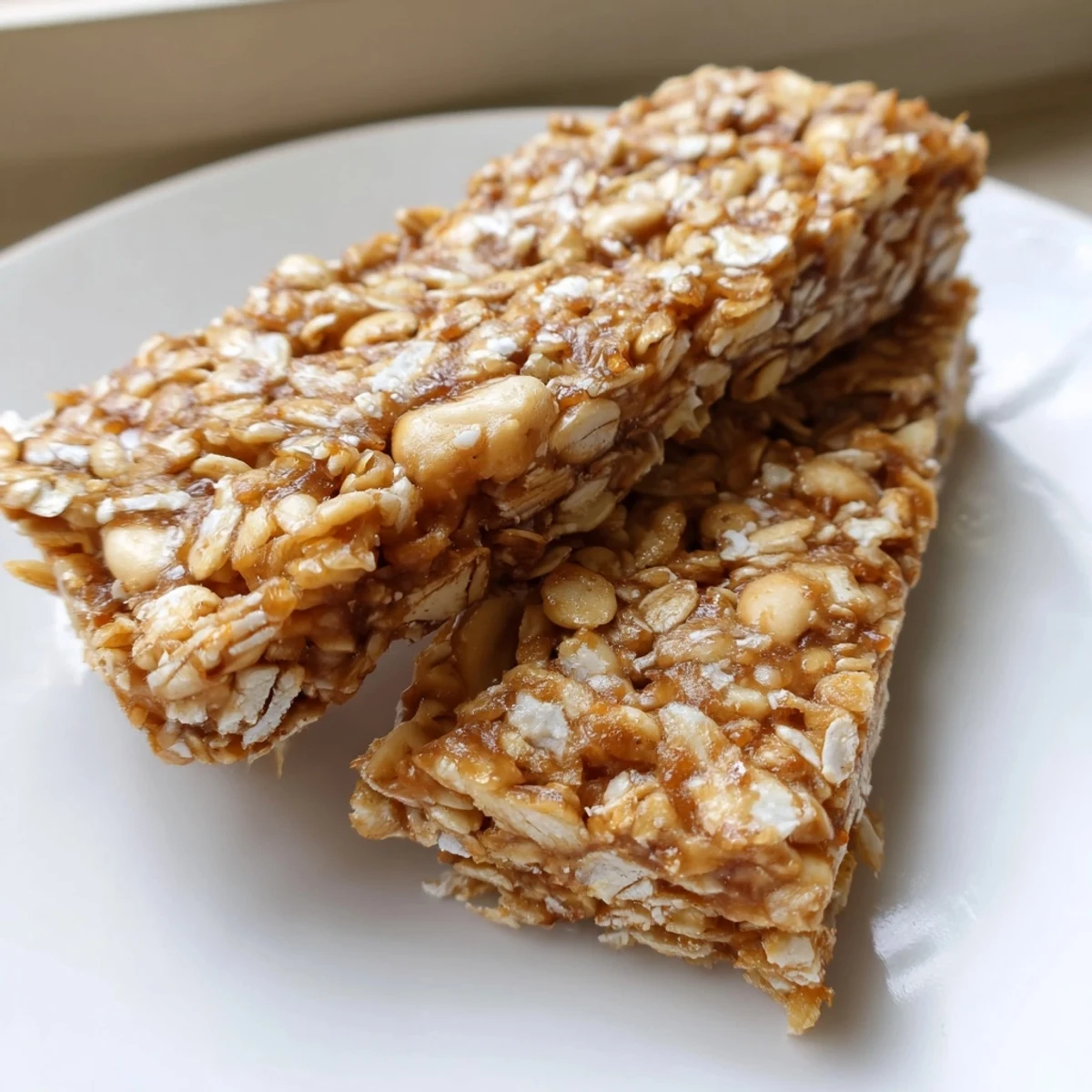 Golden No Bake Apple Peanut Butter Granola Bars drizzled with honey and wrapped in parchment paper