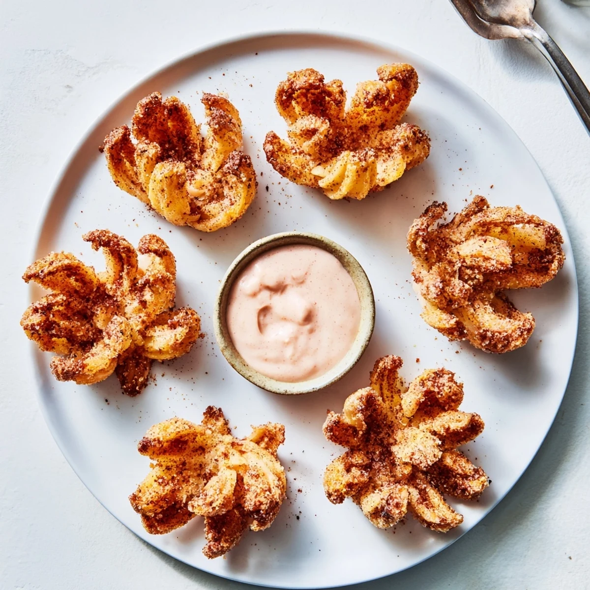 Deep-fried mini bloomin onions with separated crunchy petals arranged on paper towels