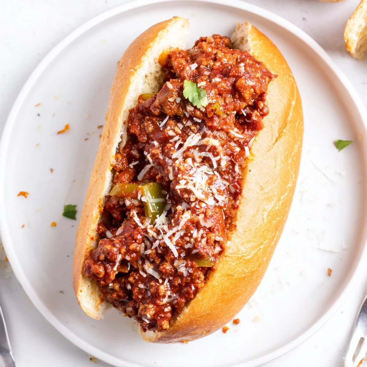 Warm Garlic Bread Sloppy Joes oozing melted cheese, served with crisp coleslaw