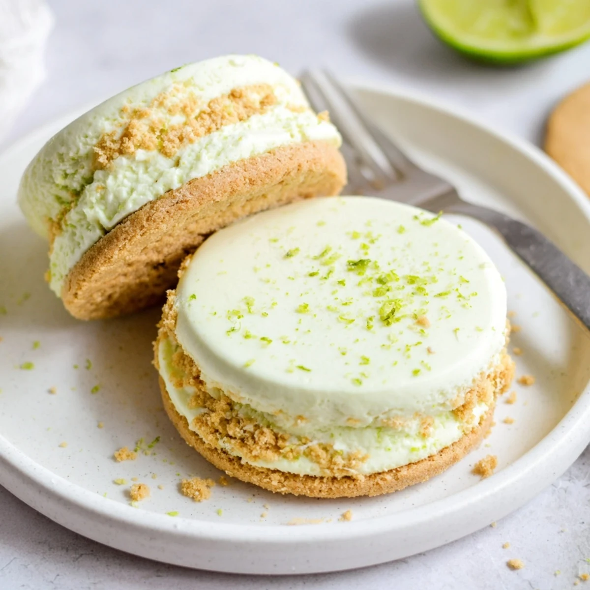 Key Lime Pie Ice Cream Sandwiches with bright lime curd and graham cookies.