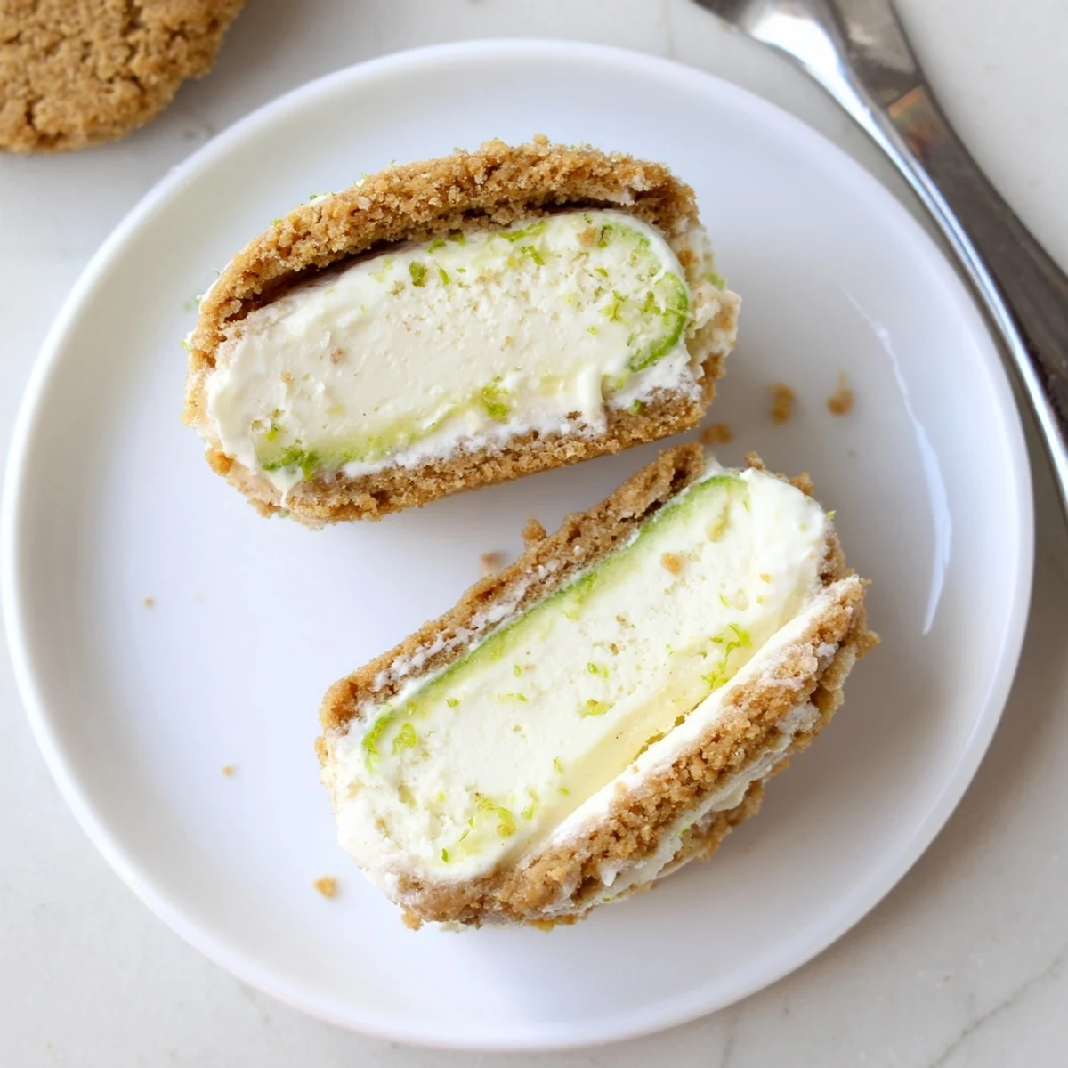 Chilled Key Lime Pie Ice Cream Sandwiches, rolled in crushed graham for crunch.