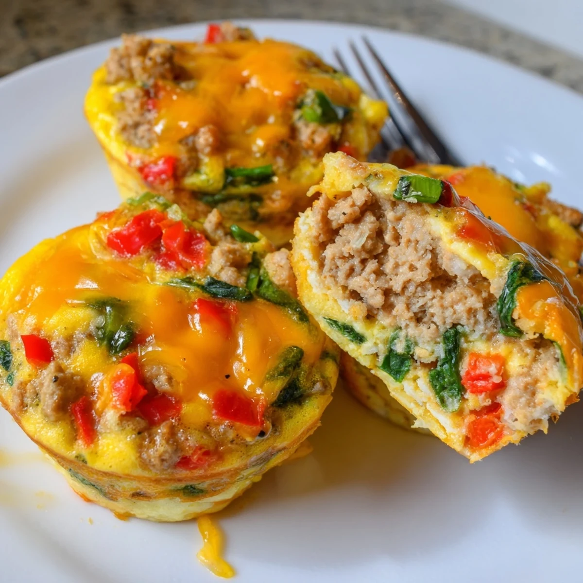 Cut-open Turkey Sausage Egg Muffins showing fluffy, savory center with melty cheese  