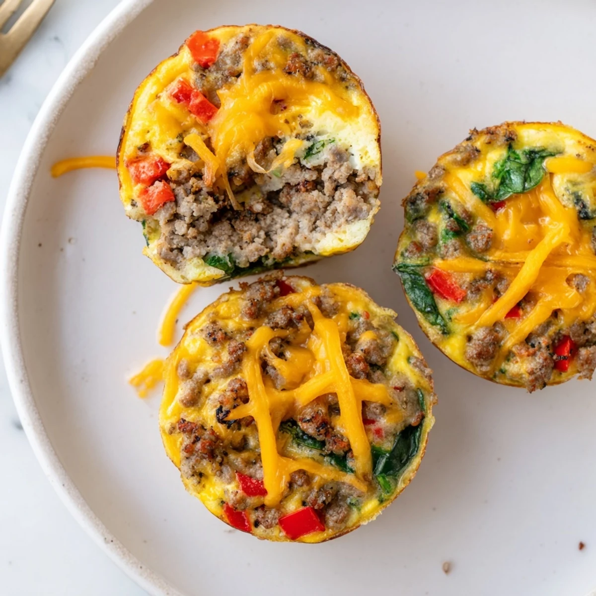 Warm Turkey Sausage Egg Muffins cooling in tin, golden tops steaming  